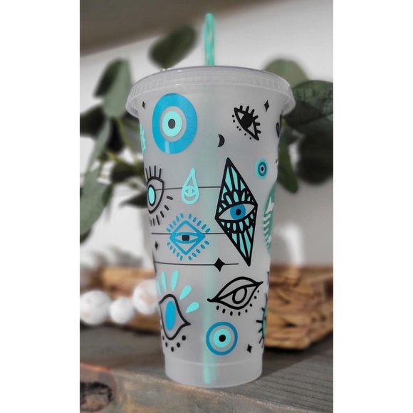 Custom Evil Eye Starbucks cold cup! teal Evil eye cup! - Picture 3 of 3